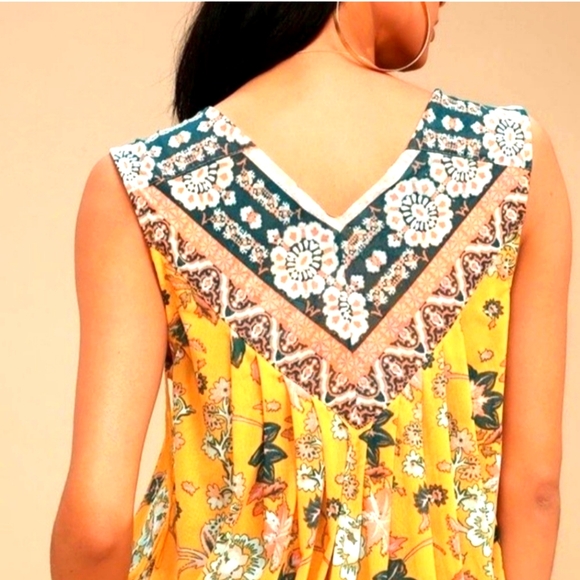 Free People Havana Golden Yellow Floral Print Sleeveless Surplice Top - Picture 3 of 4